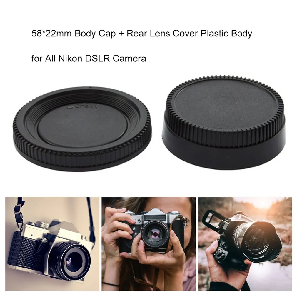 Hot New For All Nikon DSLR Camera Protective Cover Professional 58*22mm Camera Plastic Black Body Cover + Rear Lens Caps Cover