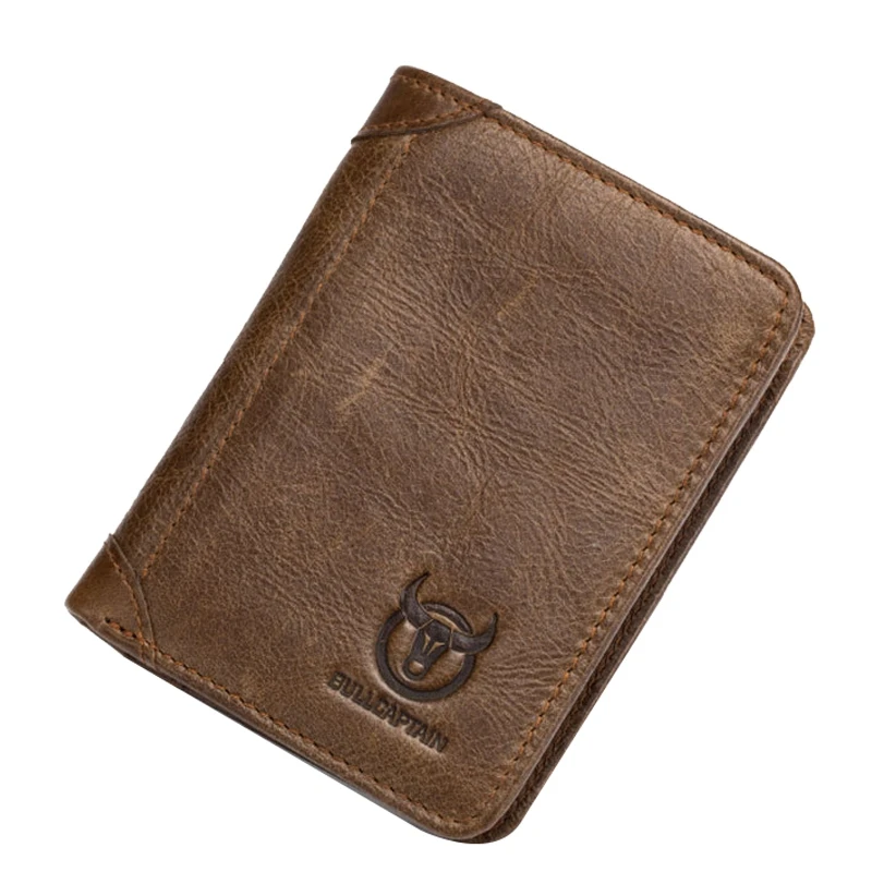 

Bullcaptain 2Pcs Men Retro Leather Short Anti-Theft Brush Wallet Business Casual Card Holder - Brown & Yellow