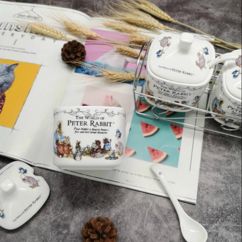 Peter Rabbit Export Order Best Quality Sugar Bowl Kitchen Tools Salt Spice Tin Spices Container Honey Jar Suikerpot Zuccheriera