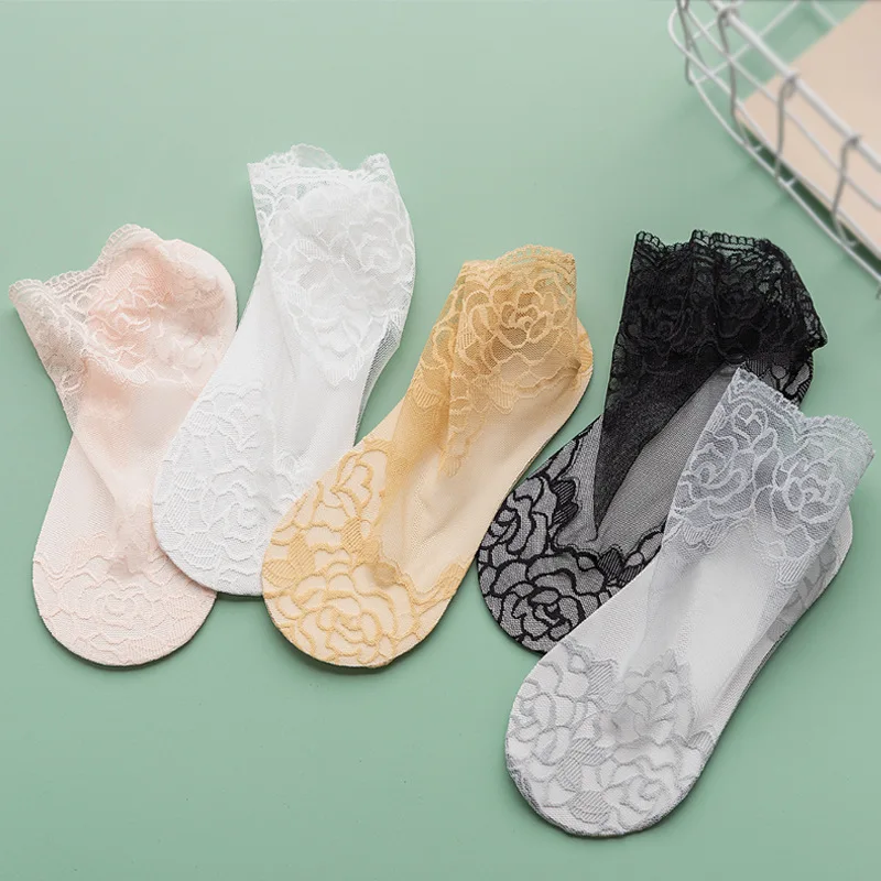 

Summer Sexy Lace Mesh Women Girl Socks Fashion Lady Transparent Hollow Out Boat Socks Female Soft Low Invisible Ultrathin Sock