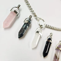 hot sale hexagonal column quartz choker necklaces pendants vintage natural stone bullet crystal necklace for women jewelry