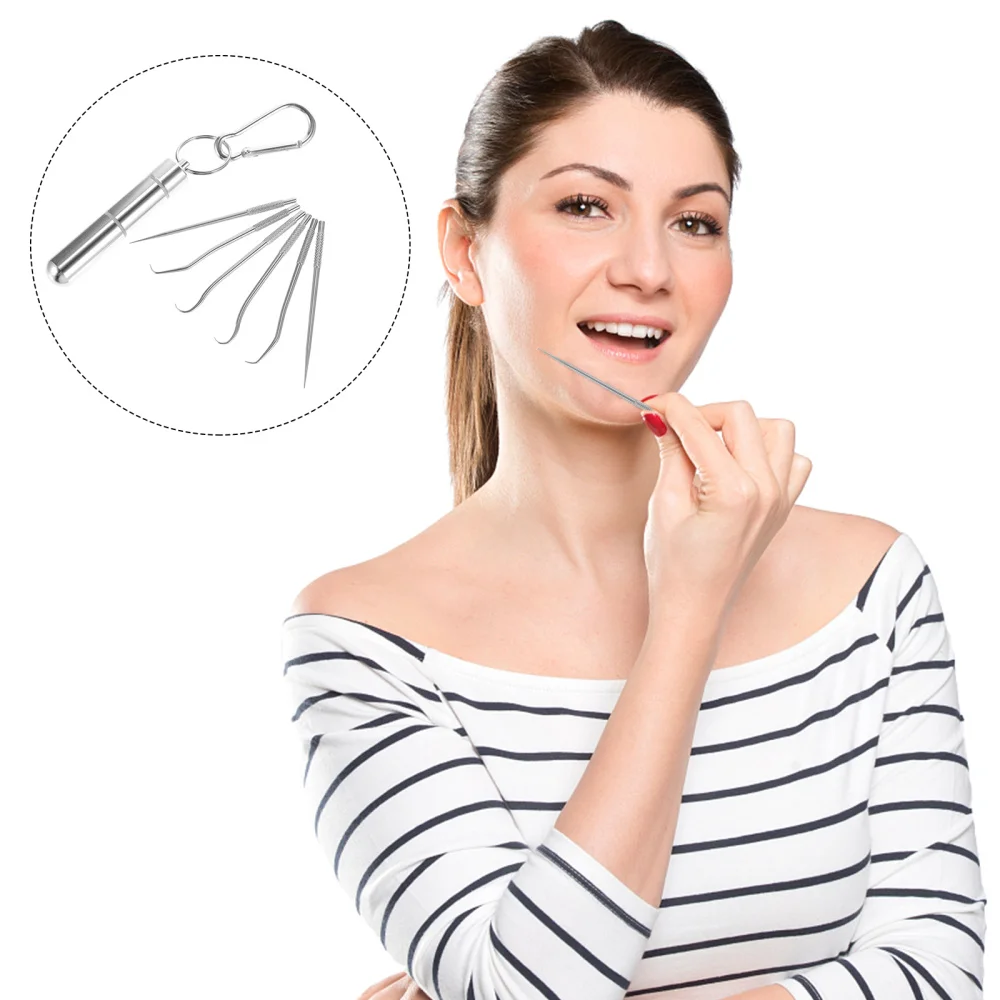 

1 Set Teeth Crochets Toothpicks Stainless Steel Teeth Cleaning Tools (Silver)