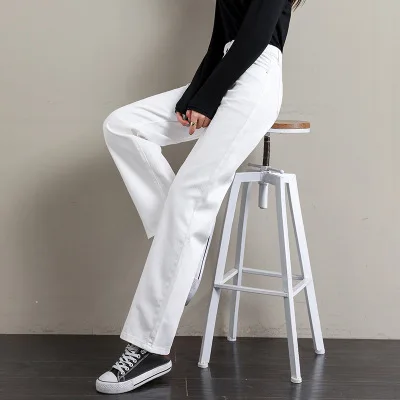 

White Wide Leg Jeans Woman High Waisted Jeans For Women Elastic Waist Pants Plus Size Ladies Vintage Bell Bottom Jeans