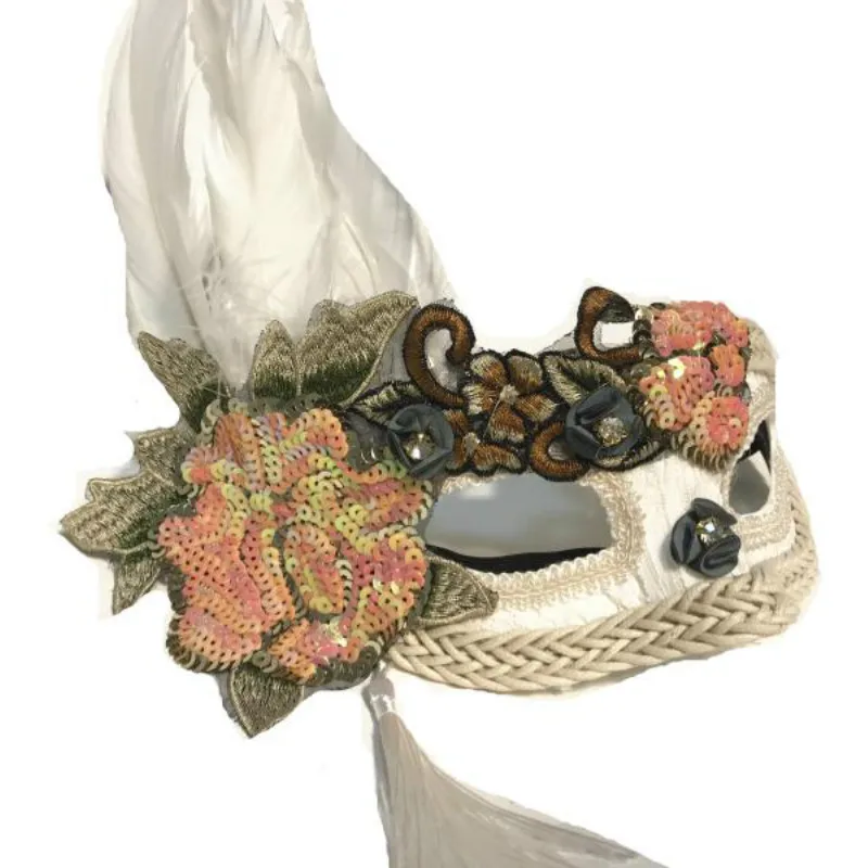 

H3383 простая маска на Хэллоуин, женские Вечерние Маски с белыми перьями и цветами, аксессуары для взрослых женщин, маскарада, карнавала, принц...