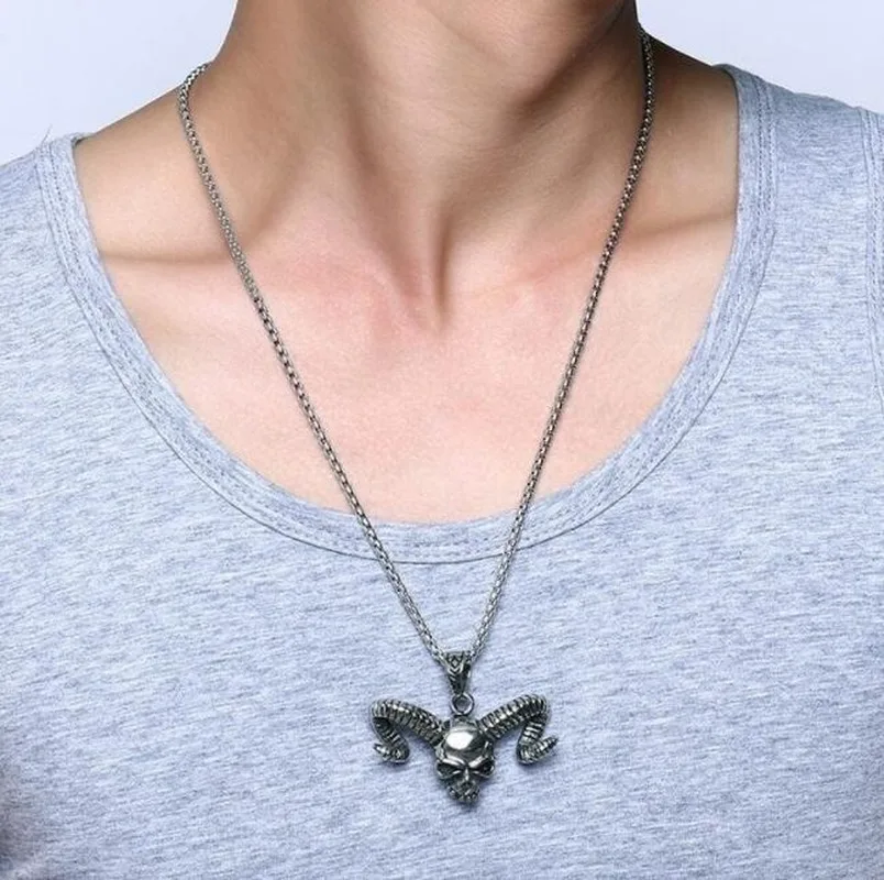 Готический кулон из нержавеющей стали с черепом быка и мужское ожерелье классный