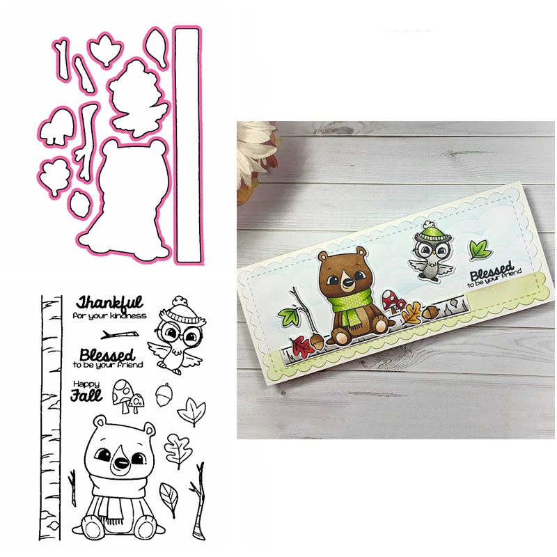 

Счастливая осень набор для стемпинга и координации под давлением симпатичных тварей медведь птица прозрачные наклейки для скрапбукинга и открыток «сделай сам» ремесла 2021 Новый