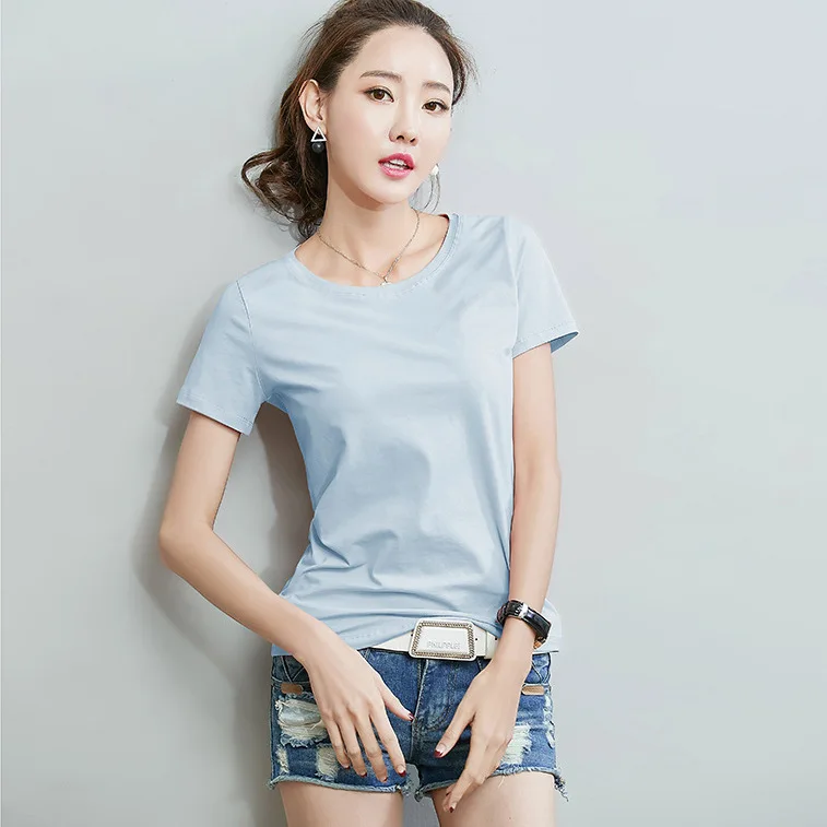 Модная женская футболка серая с коротким рукавом и v-образным вырезом белая