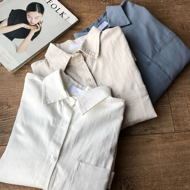

Chic Blouse Women Shirts Long Sleeve Cotton Linen Plus Size Oversize Loose White Tops Casual Boyfriends Chemisier Femme 2019