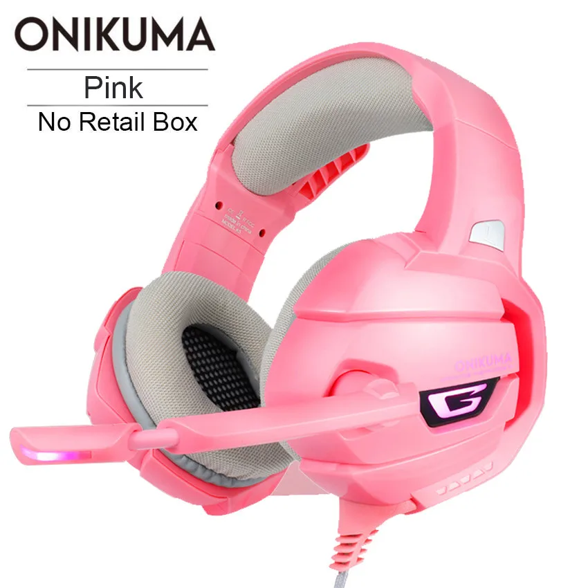 Игровая гарнитура ONIKUMA K5 PS4 розовый объемный звук бас наушники для ПК с микрофоном светодиодный свет для Xbox One/телефона/ноутбука планшета геймера - Цвет: Pink No Retail Box