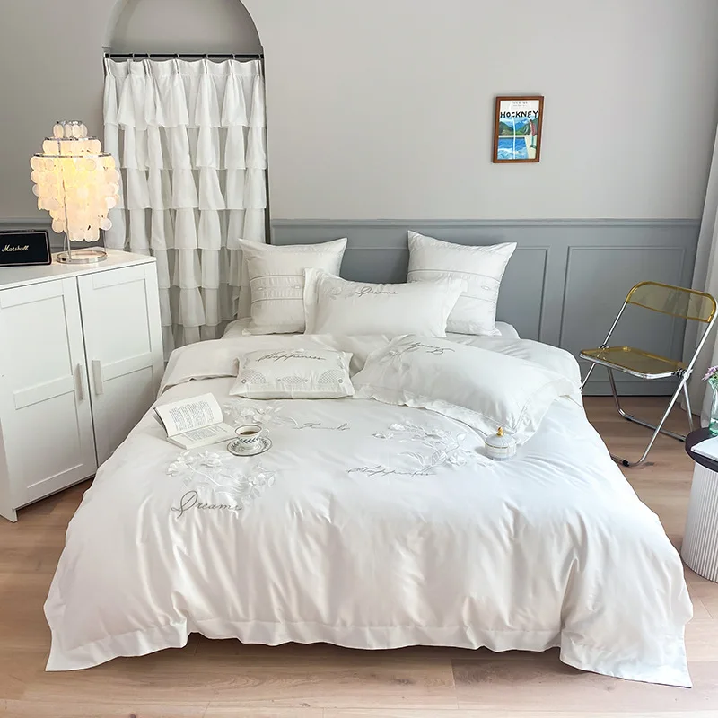 

Princess Style Bedding Set 60 Long-staple Cotton Four-piece Three-dimensional Flower Embroidery Duvet Cover Girl Heart Bedding