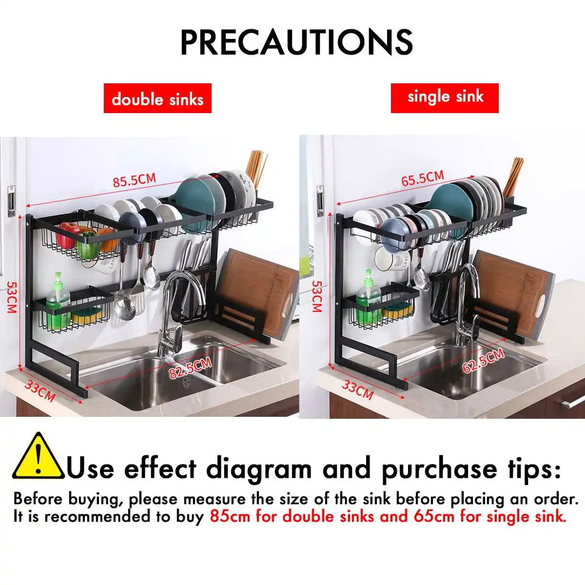 

1/2 Tier Multi-use Stainless Steel Dishes Rack Dual Sink Drain Rack Adjustable Kitchen Organizer Rack Dish Shelf Drying Rack