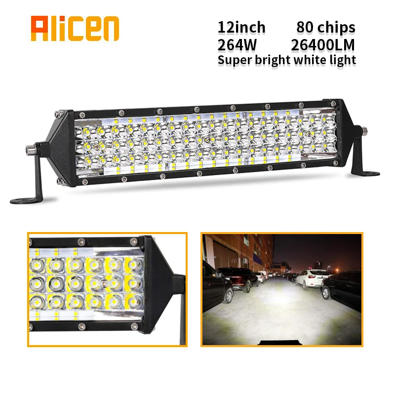 

12 inch LED 264W five-row work light bar light off-road vehicle dome light spotlight combination beam spotlight work light