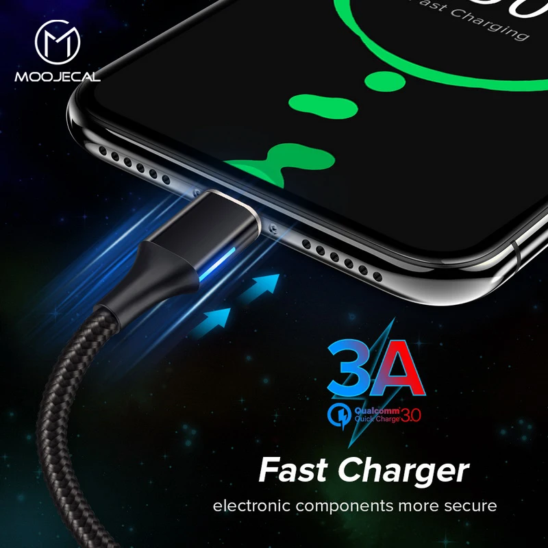 3A светодиодный магнитный кабель для iPhone XS X XR 7 зарядка usb type c магнитная Samsung USB micro