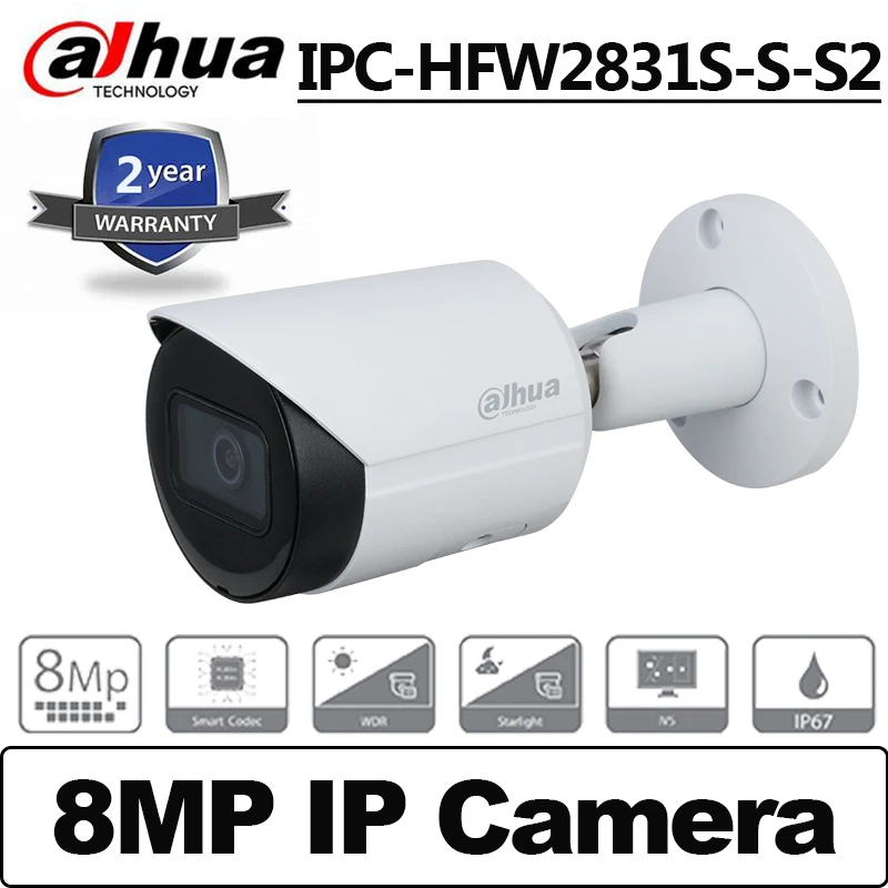 Оригинальная камера Dahua IPC-HFW2831S-S-S2 8mp ip POE WDR IR30M сетевая с фиксированным фокусным