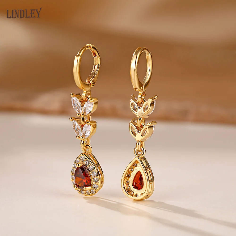 Женские серьги в форме сердца LINDLEY розовое золото 585 пробы с красным цирконием