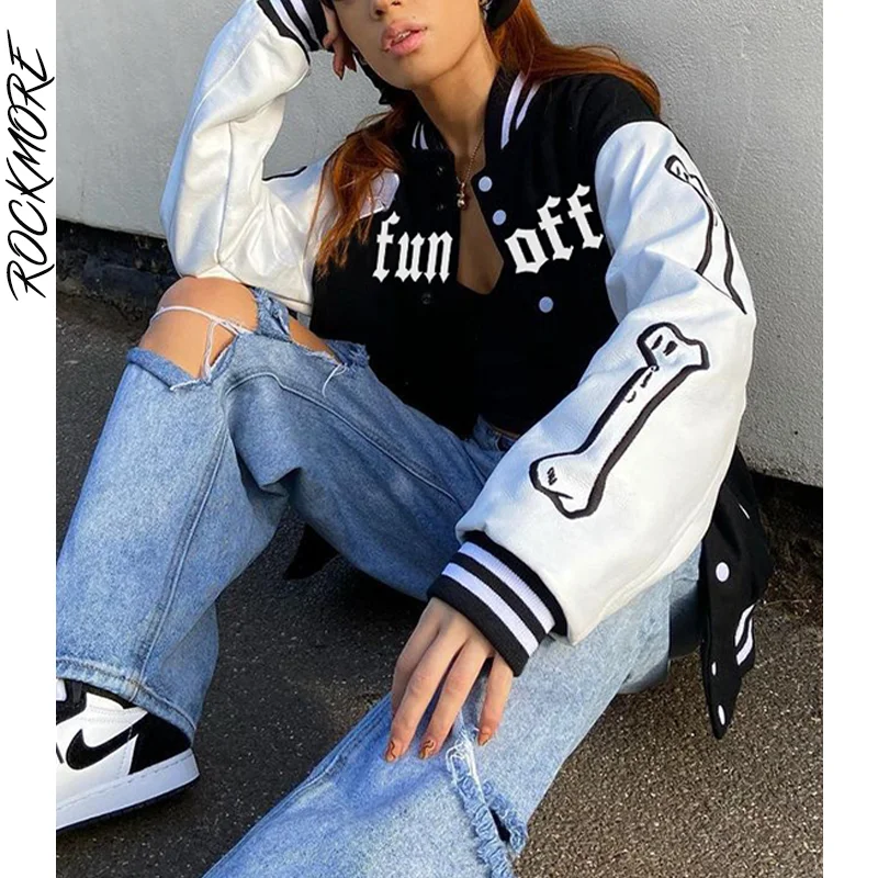 

Rockmore Streetwear Baseball Jackets Autumn Women Bomber Jacket Coats Harajuku Patchwork Sportswear Fashion Joggers Outerwear