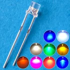 Светодиоды. 5 цветов по 20 штук. Всего 100 штук. 3мм 2 пина. Плоский верх. Цвета: белый, красный, желтый, синий, зеленый. Широкоугольные. Бесплатная доставка