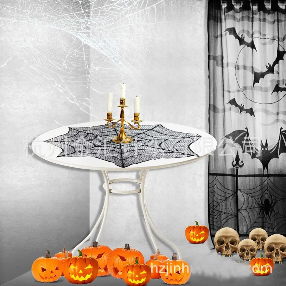 Декоративный реквизит на Хэллоуин Черная кружевная скатерть в виде паутины и