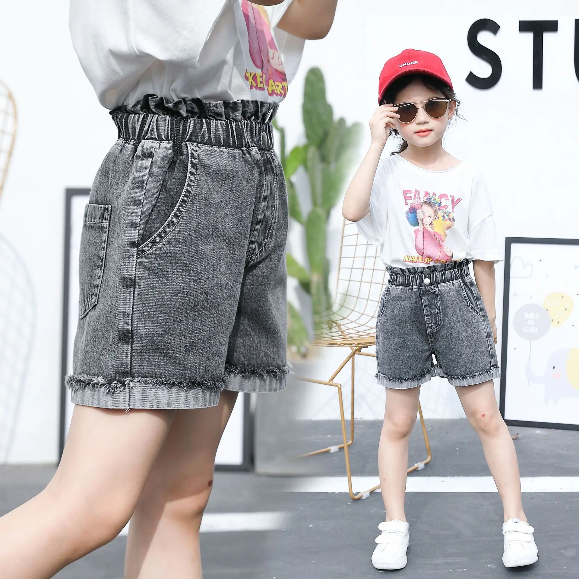 Летние хлопковые шорты для детей девочек Высокая Талия рюшки кoрoткий принцессы