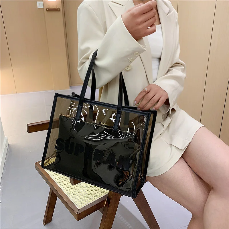 

High Quality Large Capacity Fashion Letter Bag Jelly Transparent Handbag 2021 New Summer Ladies Shoulder Bag Casual Tote Bag