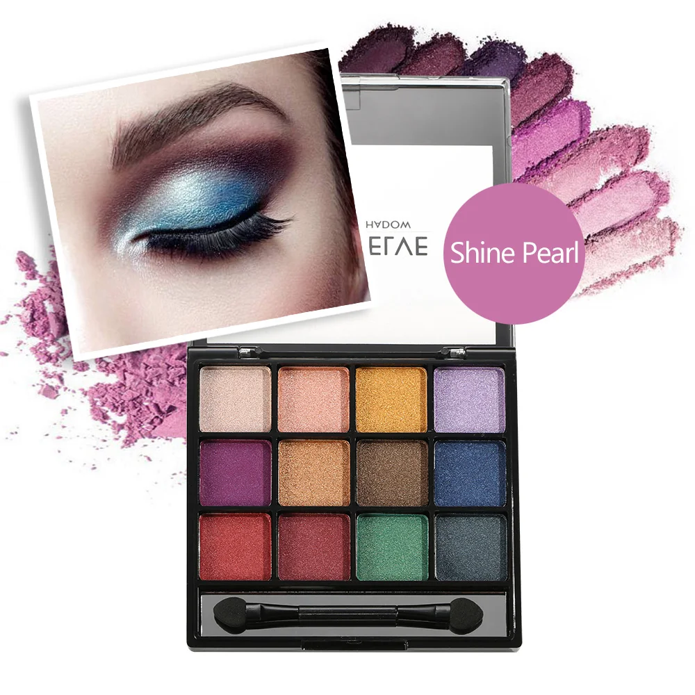 Палитра теней для век с блестками женщин и девушек водостойкая палитра 12 видов
