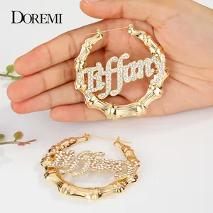 DOREMI Bling именные Бамбуковые серьги на заказ трапециевидные кольца бамбуковые именные серьги буквы большие персонализированные именные серьги для женщин подарок