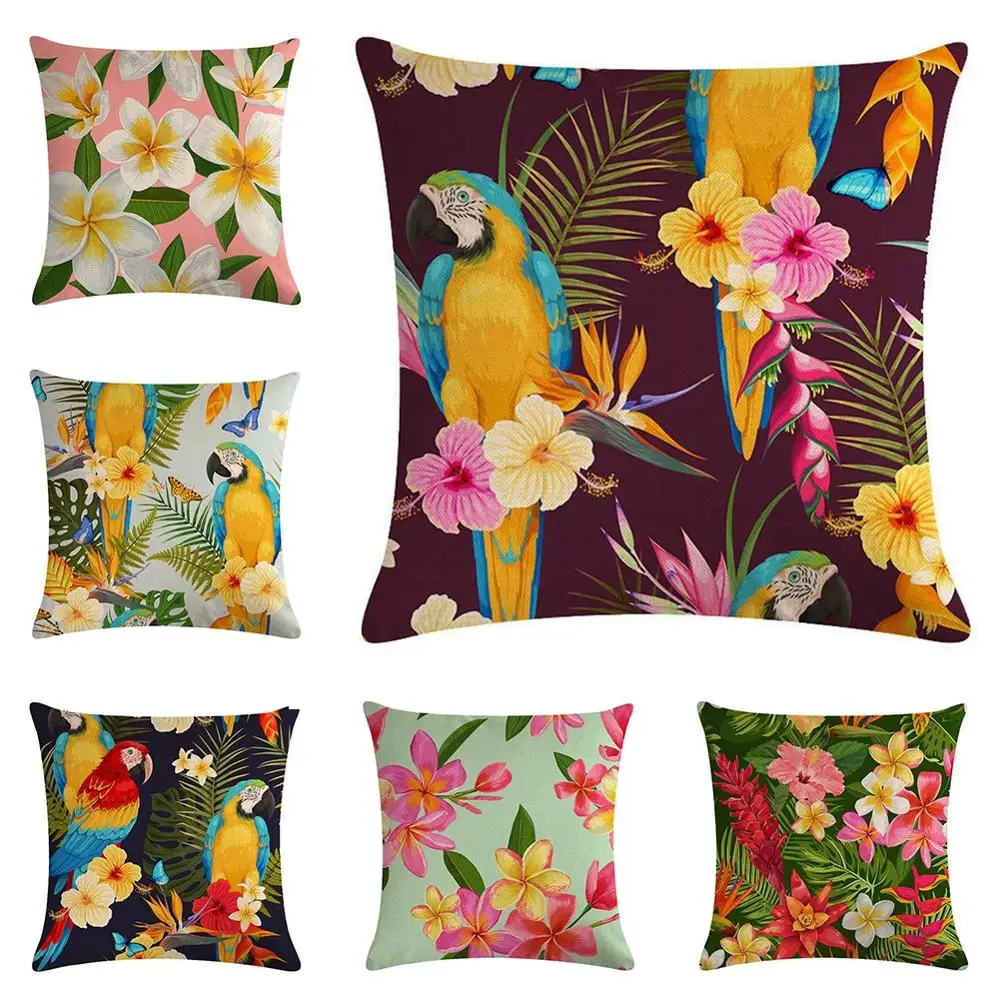 

18x18 inch tropical plant parrot linen pillowcase cushion Sofa Car Home Decoration