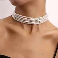 french style white imitation pearl multilayer necklace retro temperament elegant handmade beads short chain ladies jewelry