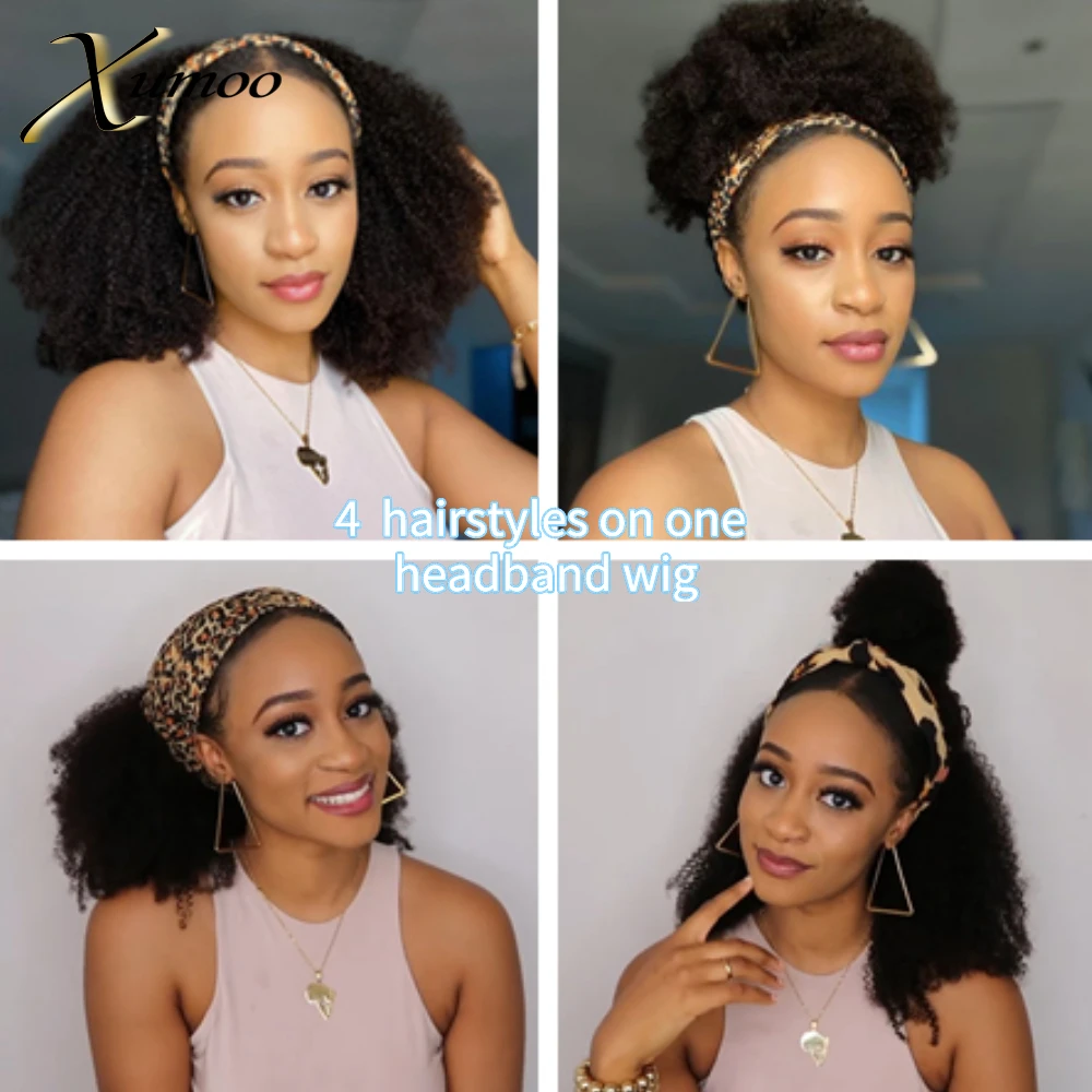 

XUMOO Cheap Headband Wig Remy Hair Wigs Black Afro Kinky Curly Human Hair Wigs Full Machine Made None Lace Wigs For Black Women