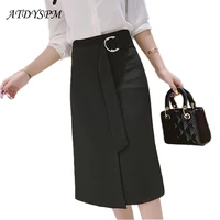 2021 new black midi skirts for women high waist split fashion a line skirt female elegant sashes casual office skirts jupe femme