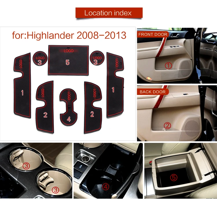 Ворота шлифовальные маты для Toyota Highlander 2008- XU40 XU50 Kluger Нескользящие межкомнатные дверные коврики/чашки Нескользящие коврики красный белый