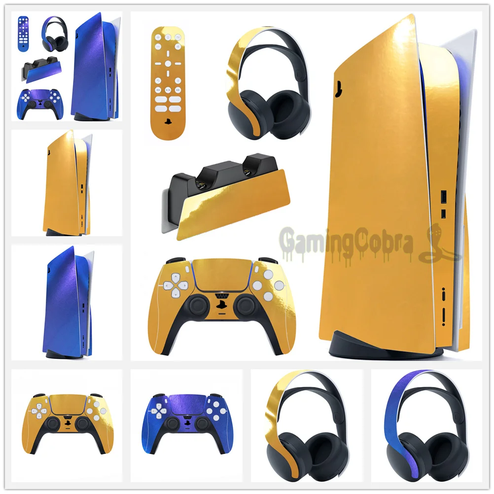 

PlayVital Glossy Full Set Skin Decal Sticker for PS5 Controller Disc Edition Console & Charging Station & Headset & Media Remote