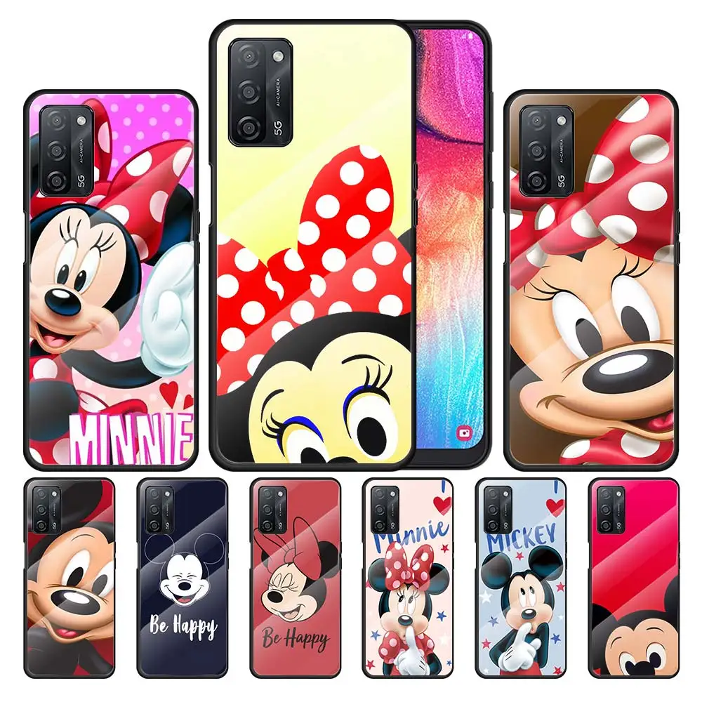 

Disney Minnie Mouse Happy for OPPO Realme 7i 7 6 5 Pro C3 XT A9 2020 A52 Find X2Lite Luxury Tempered Glass Phone Case Cover