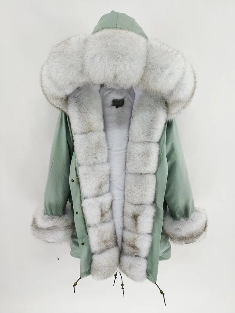 blue fox fur 1 S-7XL, новая зимняя куртка, Женское пальто из натурального меха, длинная парка с воротником из натурального Лисьего меха, верхняя одежда с отстегивающимся мехом - Цвет: blue fox fur 1