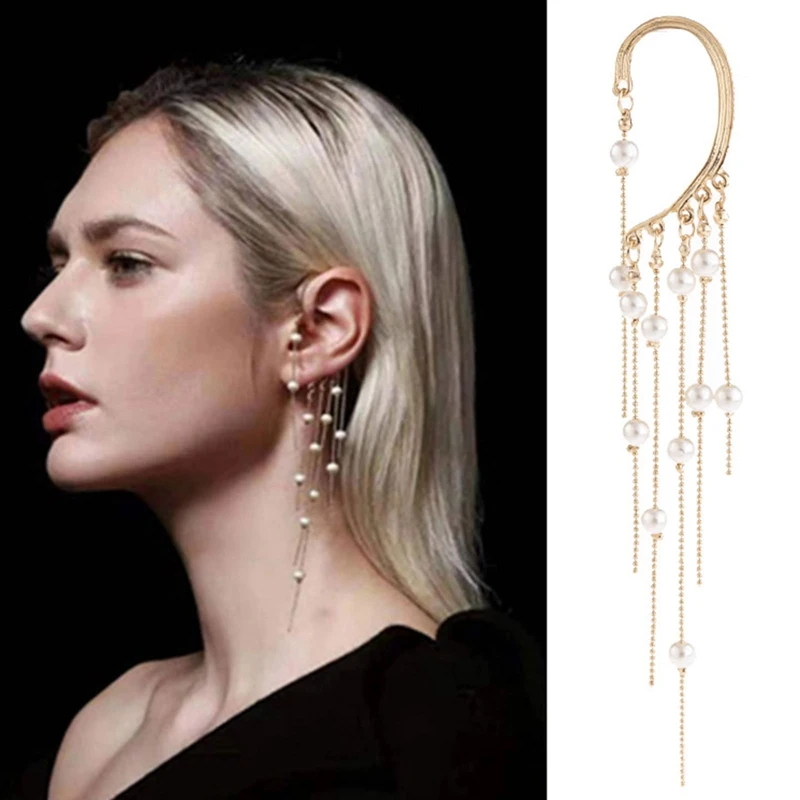 

1 PC Fashion Long Drop Earrings Women 925 Silver Temperament Tassel Pearl Earrings