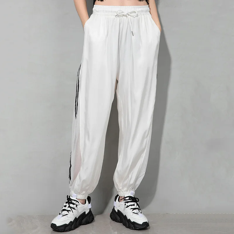 

[EAM] High Elastic Waist Black Striped Long Harem Trousers New Loose Fit Pants Women Fashion Tide Spring Summer 2021 1DD9847
