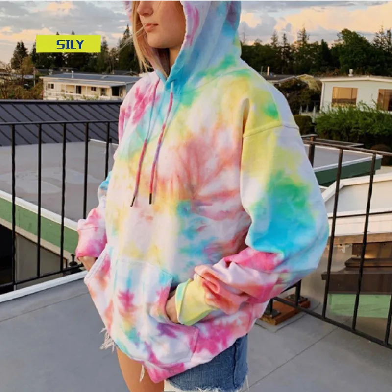 

Hoodies Women 3d Tie Dye Print Sweatshirt Oversized Drawstring Long Sleeve Winter Streetwear Tops Star Pullover sweat femme