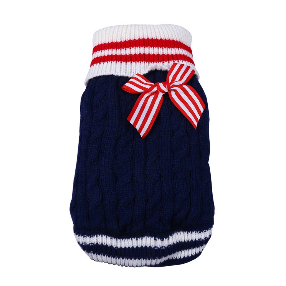 

Warm Dog Sweater Bowknot Pullover Navy Style Winter Dog Clothes Small Dogs Chihuahua Yorkies Puppy Jacket Pet Sweater Clothing
