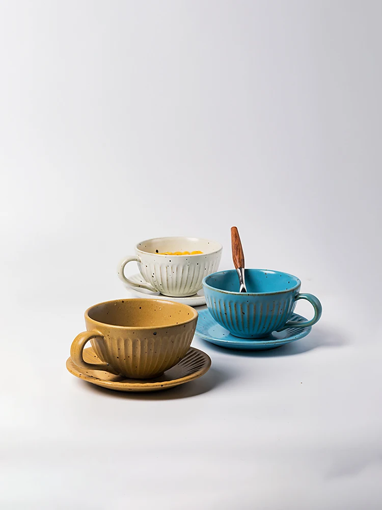 

Breakfast Ceramic Coffee Tea Milk Cup Saucer Sets Large Capacity 320ML Suitable For Microwave Oven Yellow 3 Colors