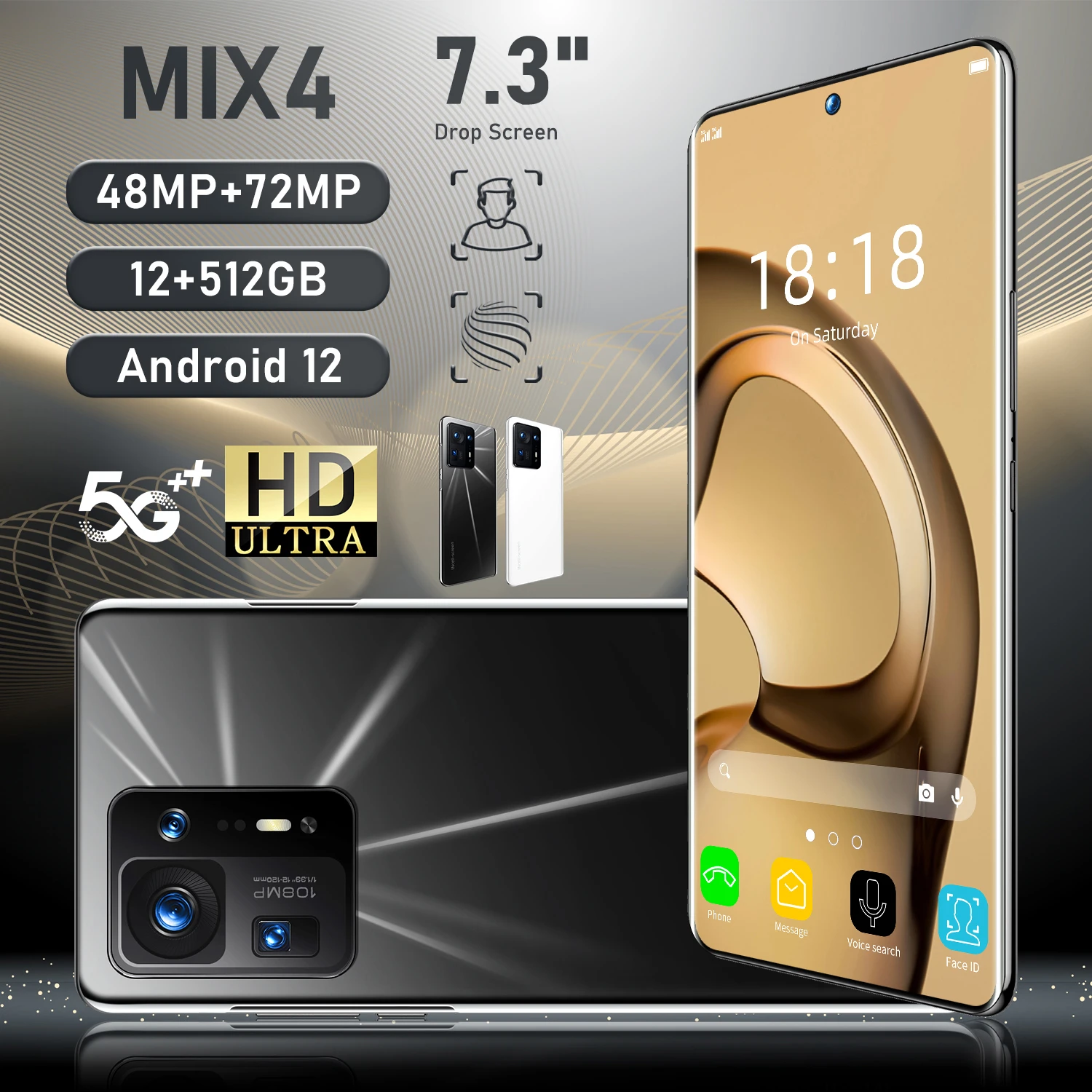 Tel&eacute;fono Inteligente blanco MiX4, 12GB + 512GB, 7,3 pulgadas, 48 + 72MP, desbloqueado, Android, versi&oacute;n Global, 5G-4