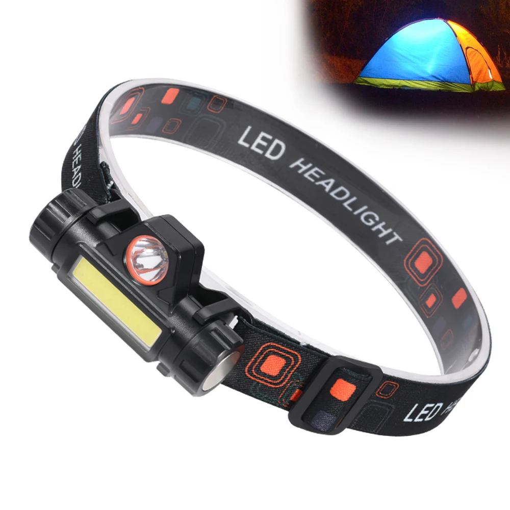 

XPE+COB Headlamp 2200 mAh Built-in 18650 Lithium Battery USB Fast Flash Charge Dual Light Source Headlight For Camping Hunting