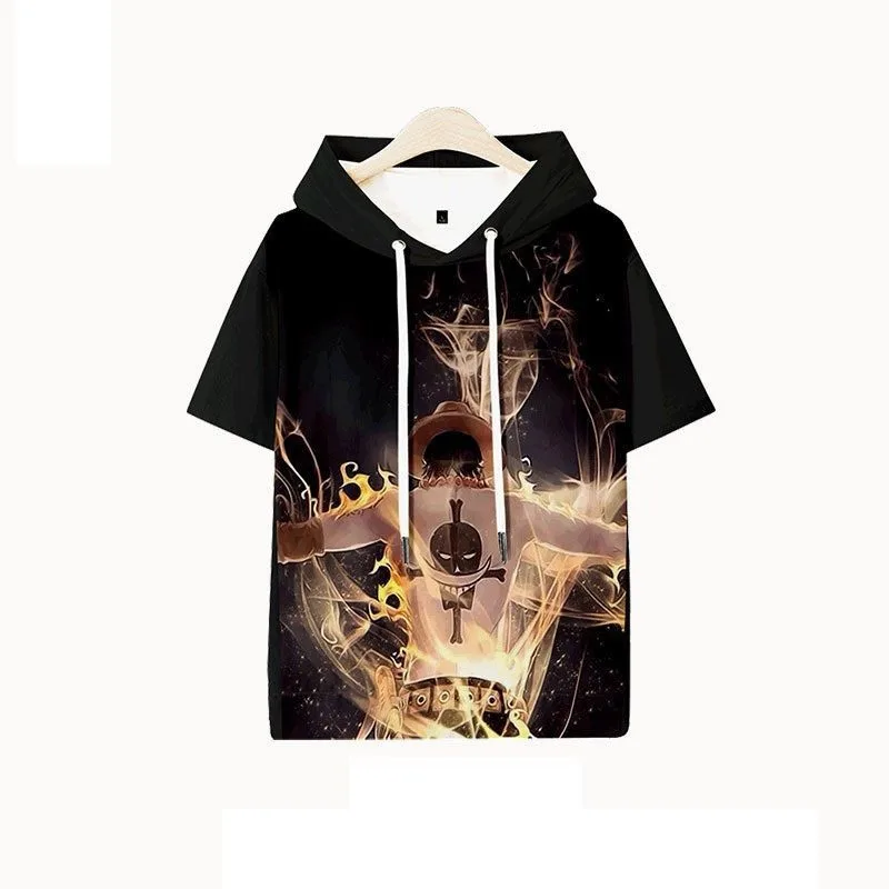 

Animation Costume Anime One Piece Luffy Chopper Cartoon Printing Hooded Short Sleeve Men And Women Summer Pullover T-shirt