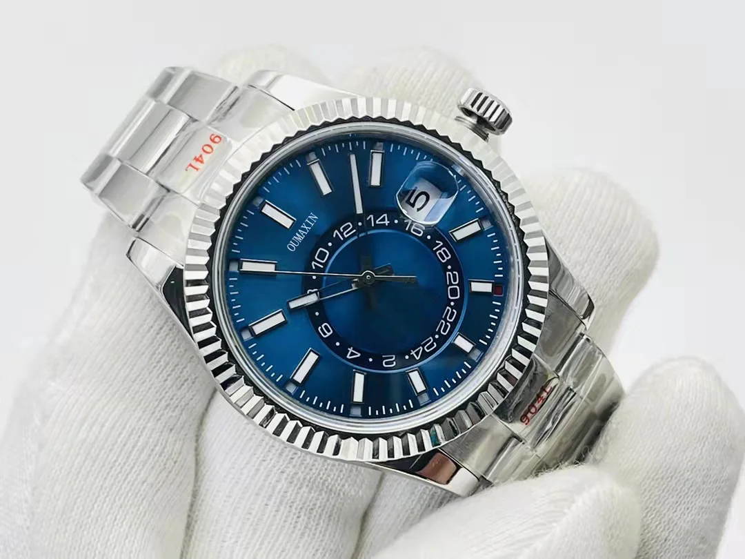 

42mm Men Automatic Miyota8215 Mechanical Clock Sapphire Glass Blue Dial Date 904L Stainless Steel Waterproof Watch AAA