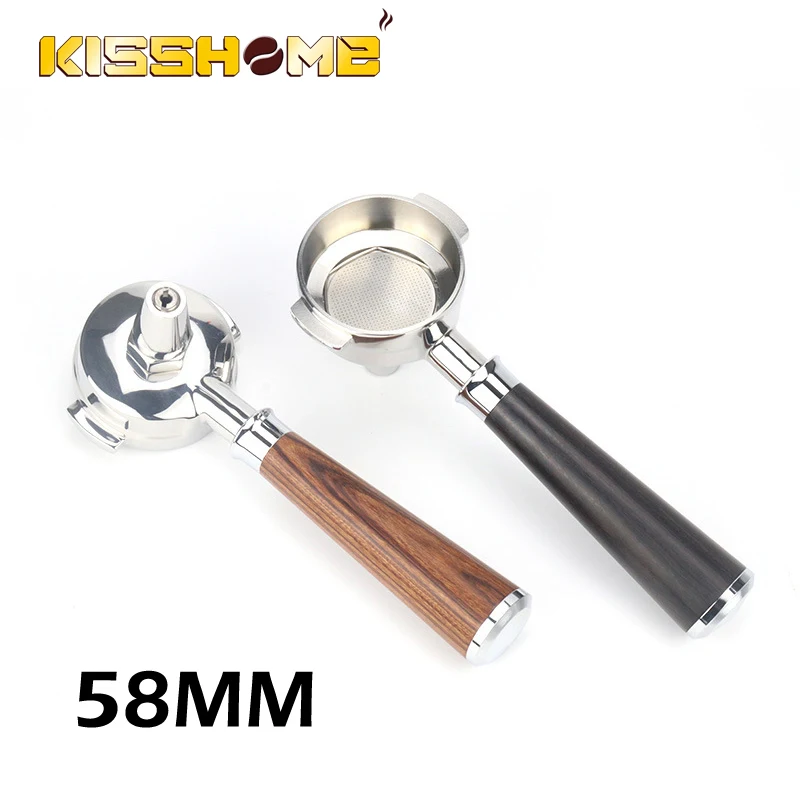 Portafiltro de t&eacute; sin fondo para Expobar/Rocket/E61, filtro de elaboraci&oacute;n de cerveza de una boquilla, accesorios de madera maciza, 58mm-0