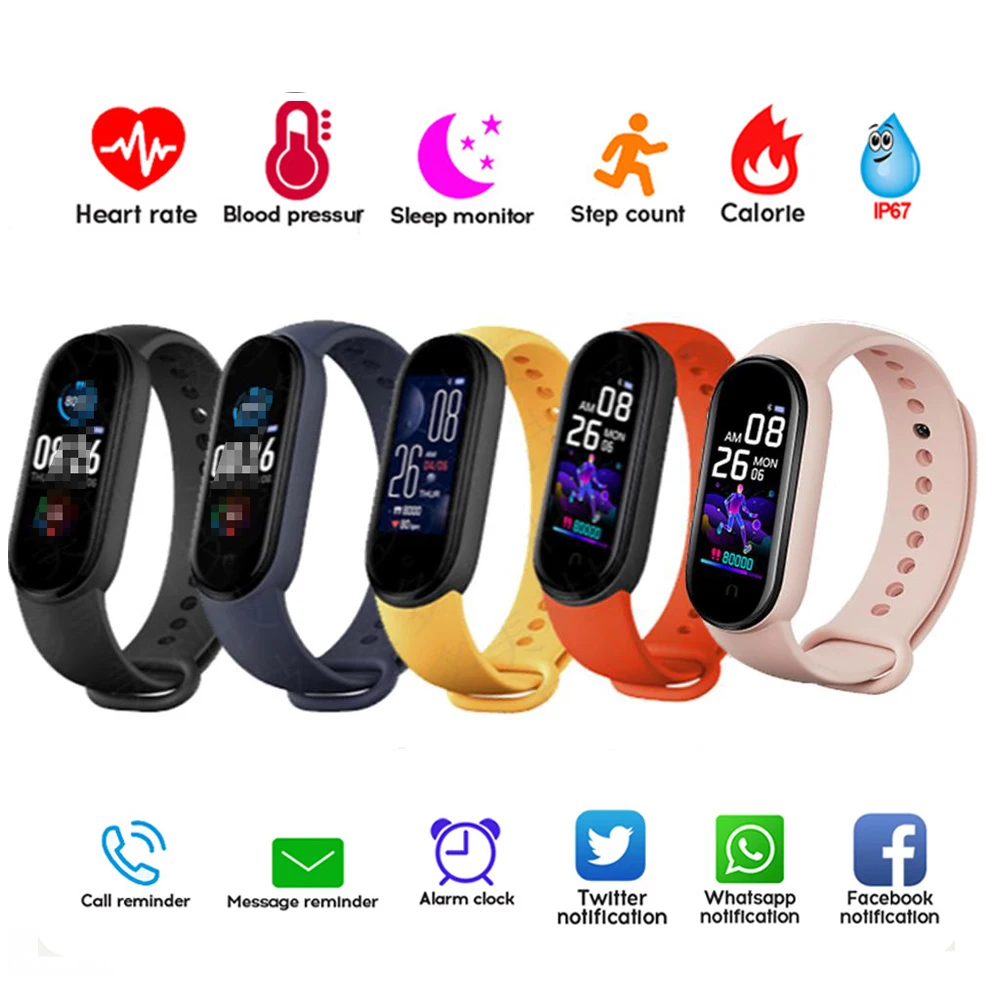 

Смарт-браслет M5, IP67 Водонепроницаемый фитнес-трекер, Bluetooth-соединение, спортивные Смарт-часы для мужчин и женщин