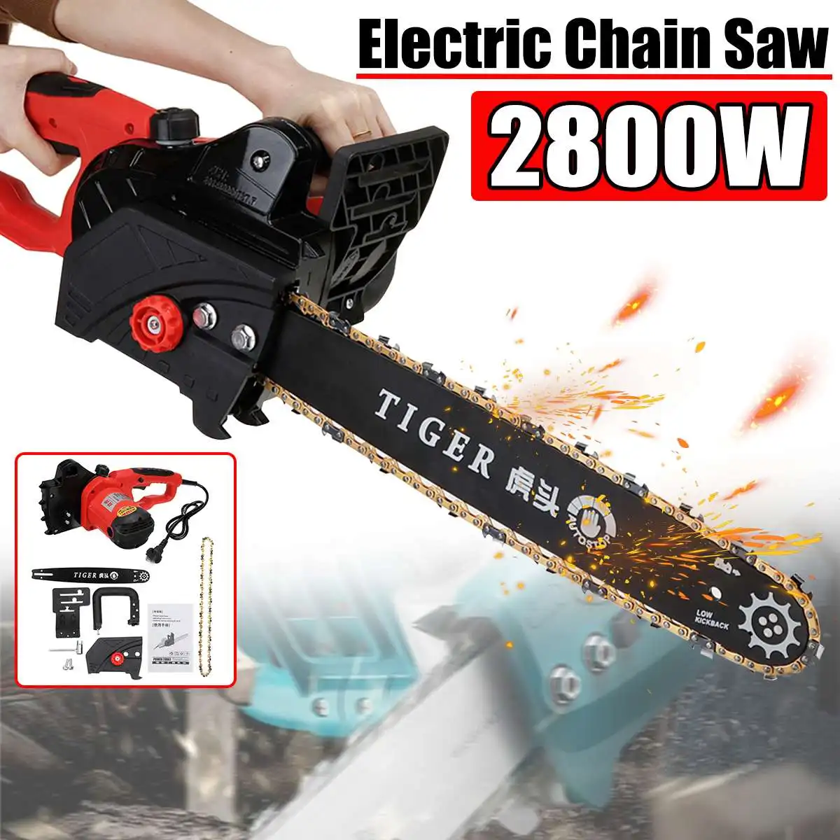 

2800W Electric Chainsaw 8inch Cordless Garden Logging Power Tool Electric Saw Woodworking Machinery Semi-automatic Injection