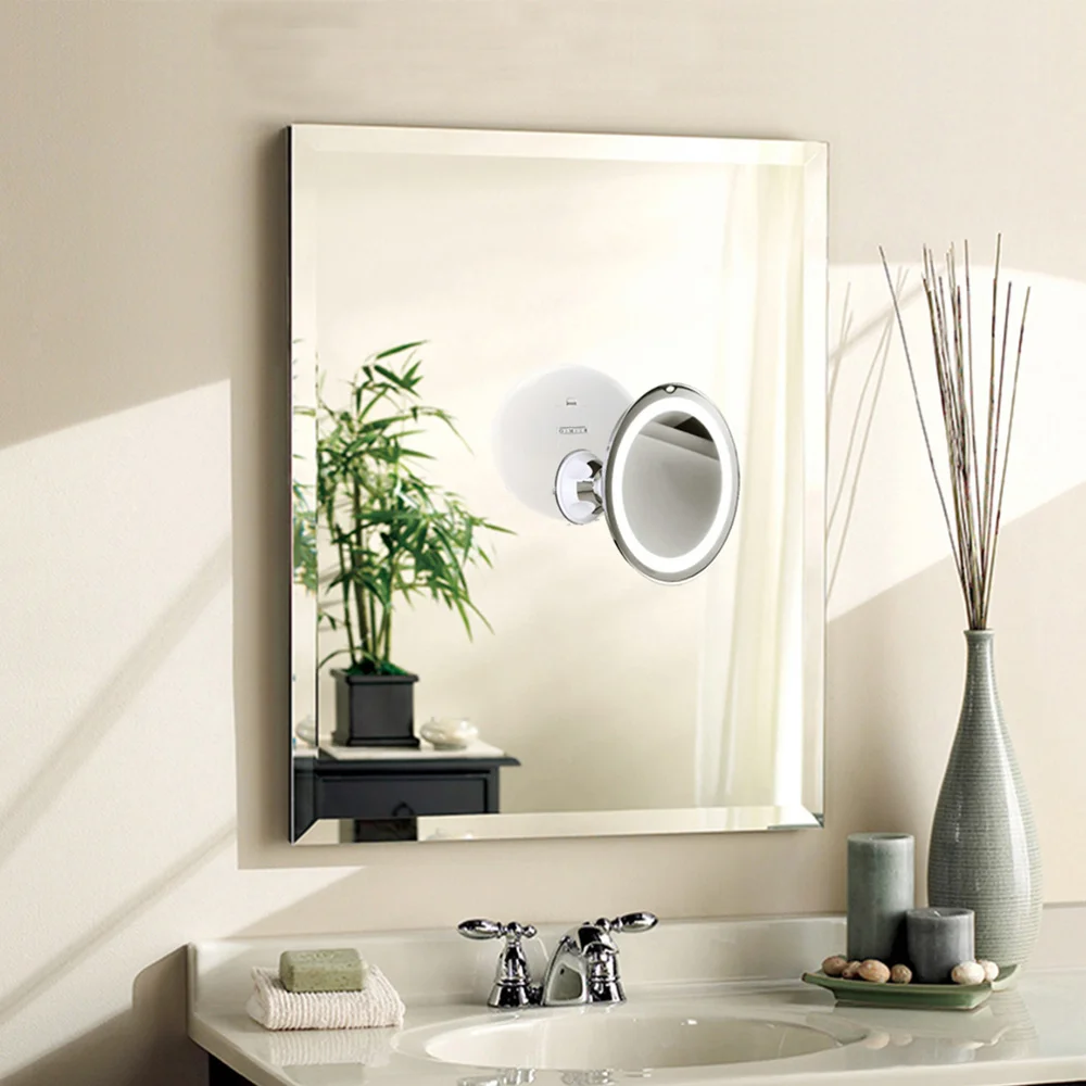 

8 Inch 10X Magnifying LED Tabletop Round Makeup Cosmetic Mirror with Sucker (White)