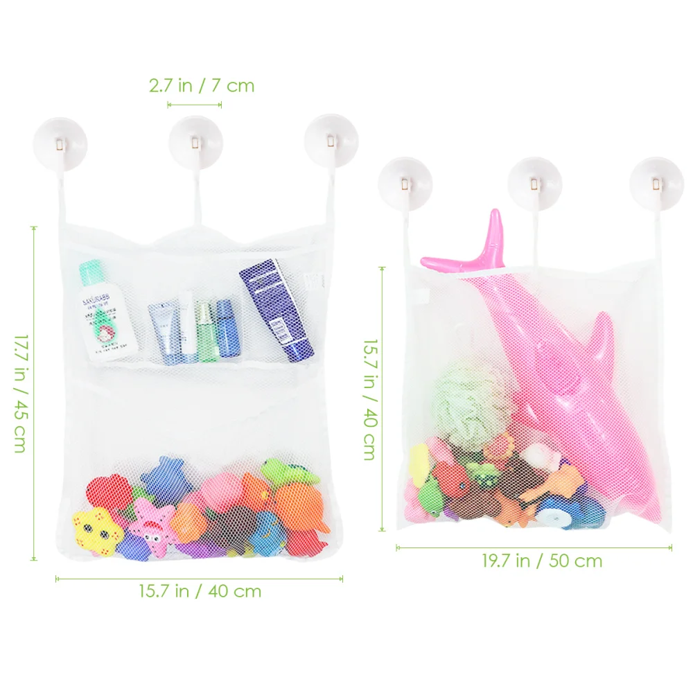 

2 Pcs Bath Organizer with 6 Pcs Strong Suction Hooks Premium Bathtub Mesh Net Perfect Storage Bag for Babies Toddle