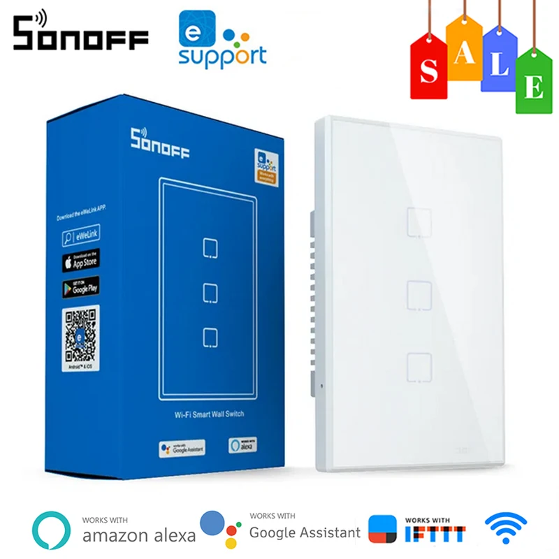 Умный настенный сенсорный выключатель Itead SONOFF T1/T2/T3/T0 TX EU/UK/US 1/2/3Gang WiFi умный дом