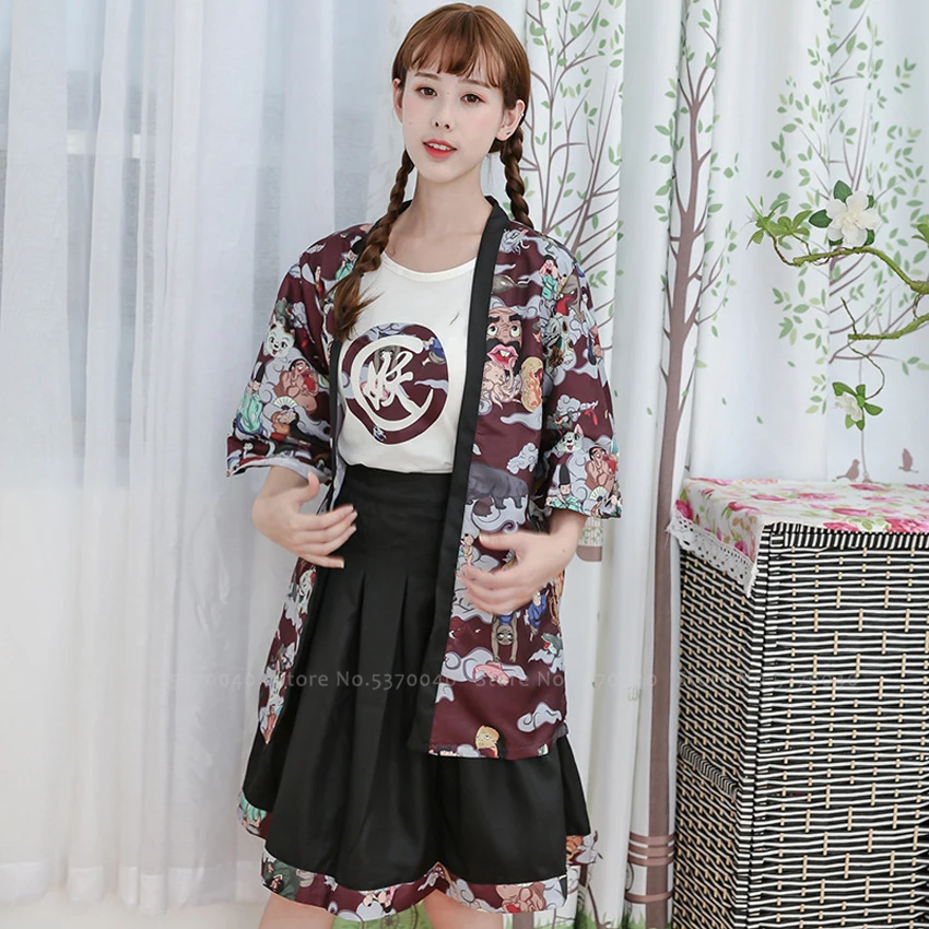 Японский традиционный банный халат-кимоно Yukata куртки женские Hyakki Ukiyo-e кардиган с